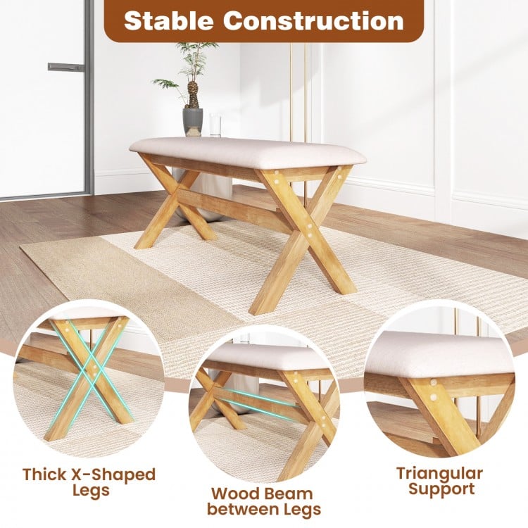 Upholstered Entryway Bench Rubber Wood Bench with Thick Padded Seat