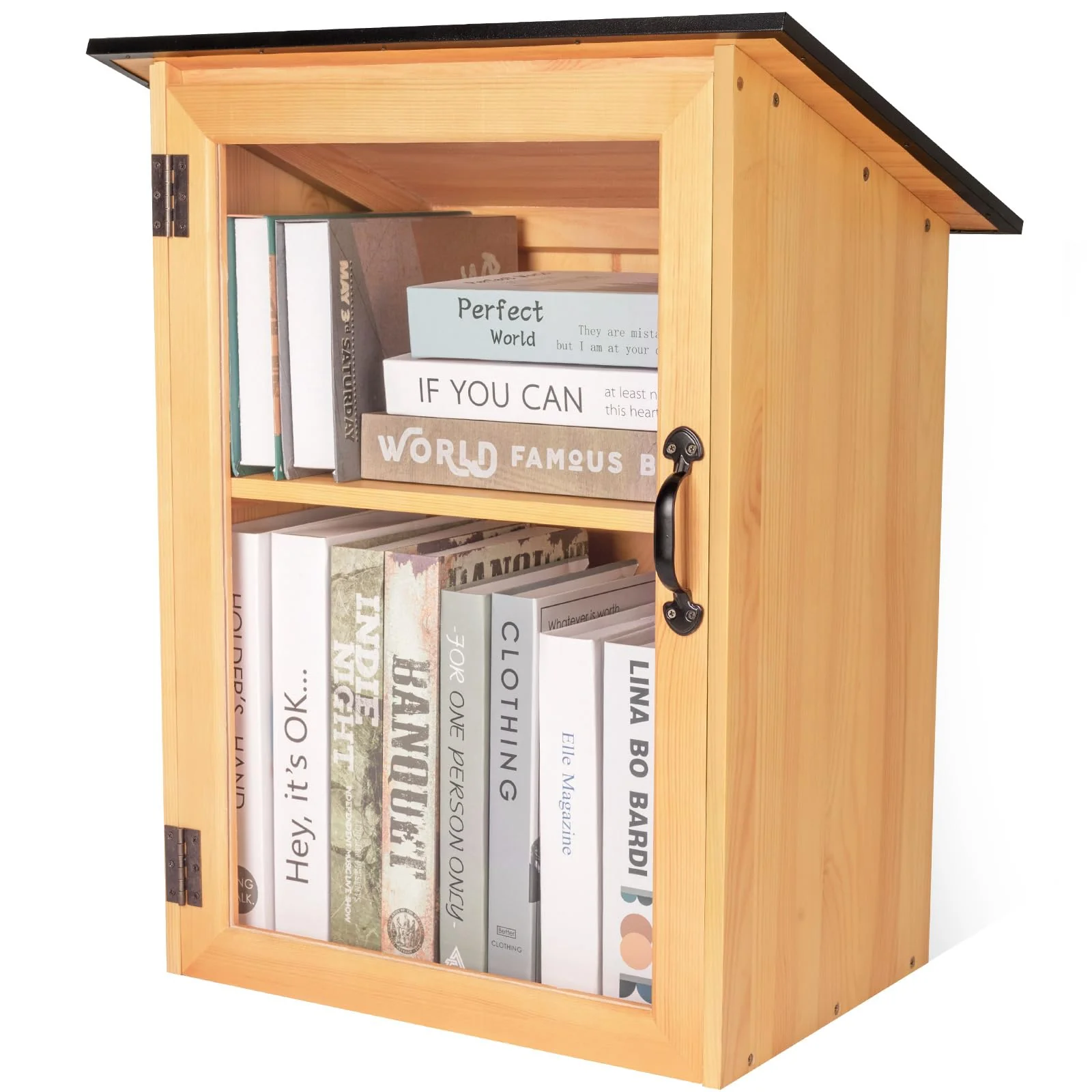 Outdoor Library Book Box - Double Free Literature Exchange Box Outdoor Book Storage Little Wood Cabinet with Shelf for DIY, Neighborhoods Community and Schools Sharing Books, Literature and Newspapers