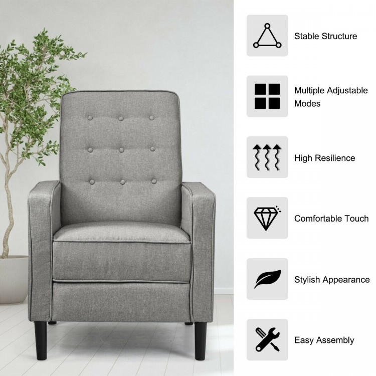 Modern Fabric Push-Back Recliner Chair with Button-Tufted Back and Thick Cushion