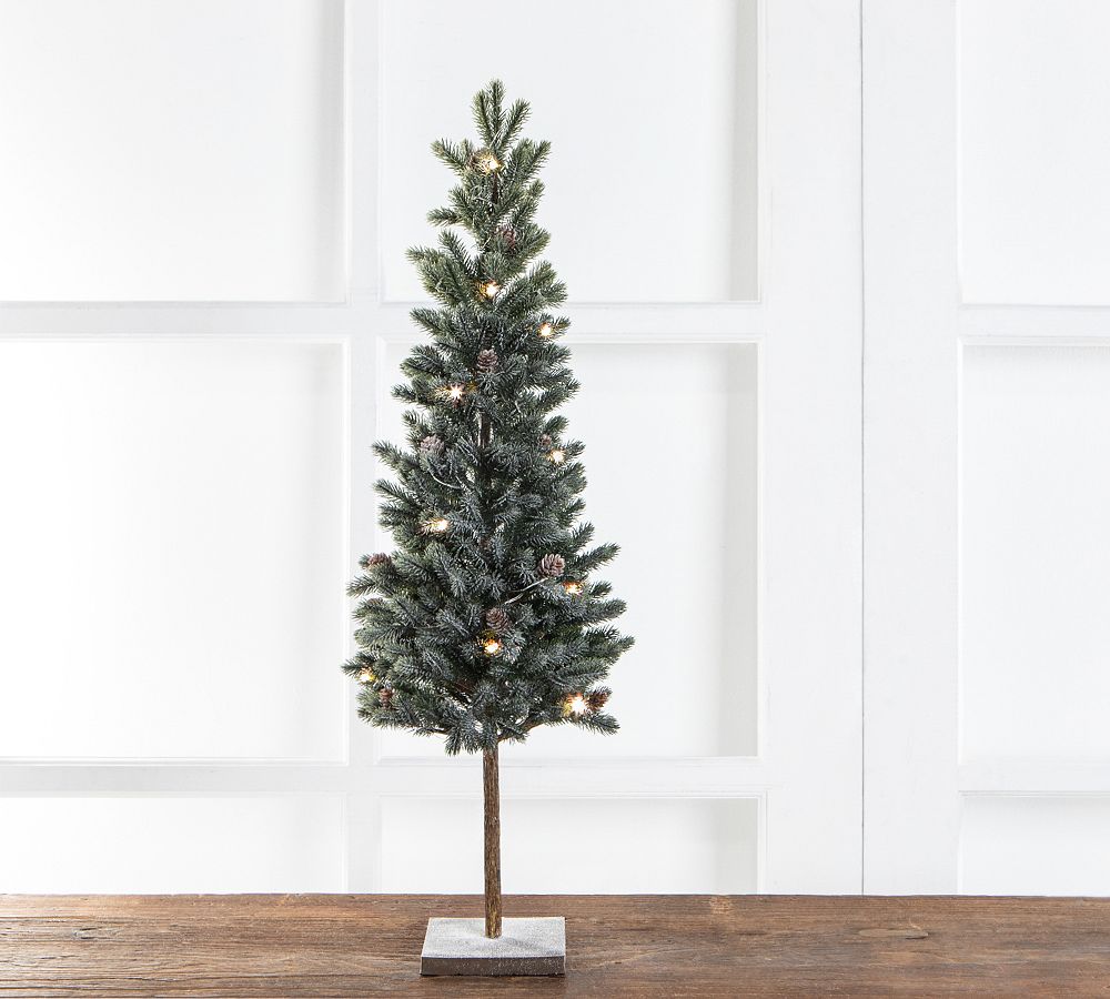 Brand Portable Pre-Lit Snowy Pine Tree with Clear LED Bulbs, USB Powered, 48-Hour Battery Life