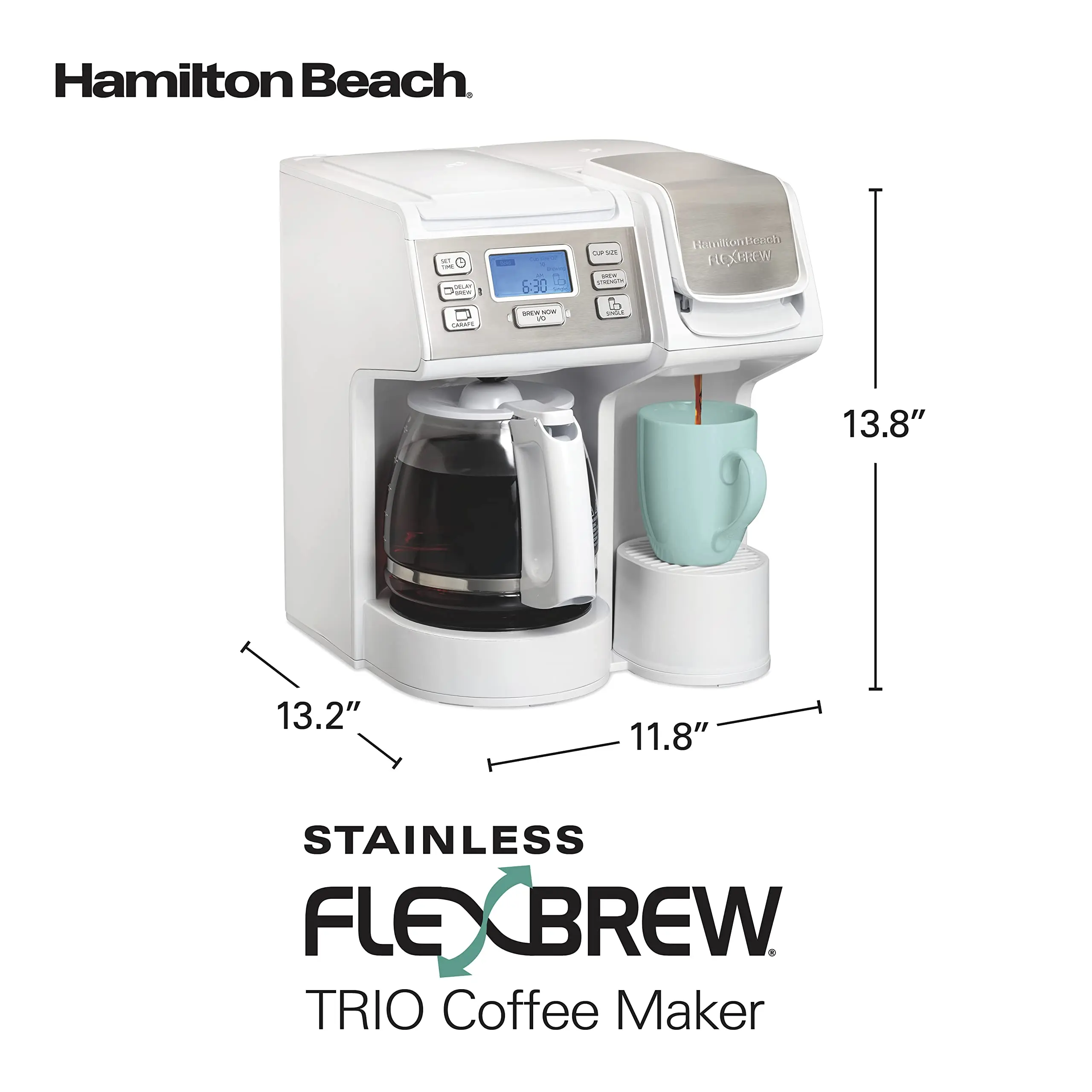 Hamilton Beach FlexBrew Trio 2-Way Coffee Maker, Compatible with K-Cup Pods or Grounds, Combo, Single Serve & Full 12c Pot, Black - Fast Brewing (49902)