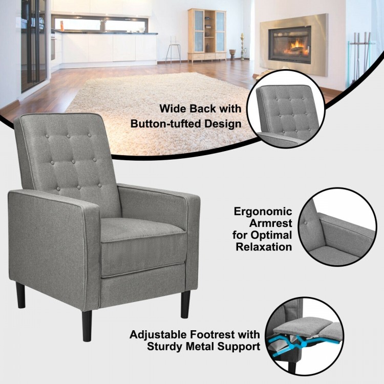 Modern Fabric Push-Back Recliner Chair with Button-Tufted Back and Thick Cushion