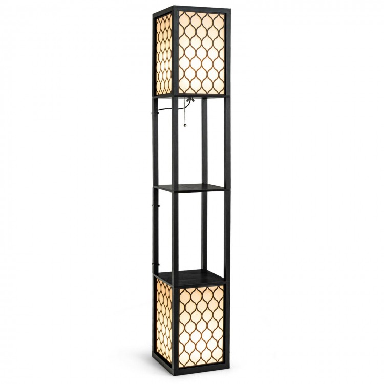 Modern Shelf Freestanding Floor Lamp with Double Lamp Pull Chain and Foot Switch