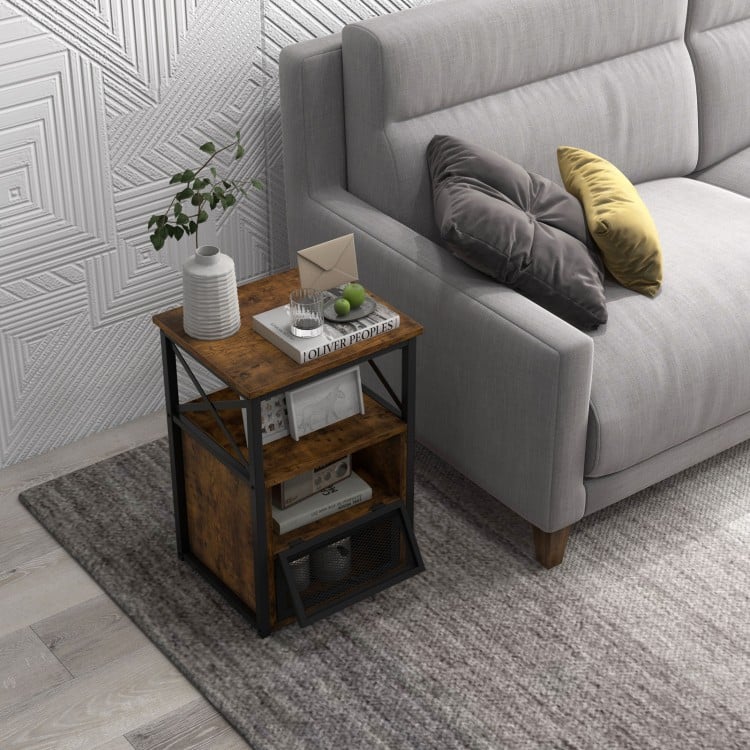 Set of 2 Modern Nightstand with 2 Flip Drawers and Open Shelf