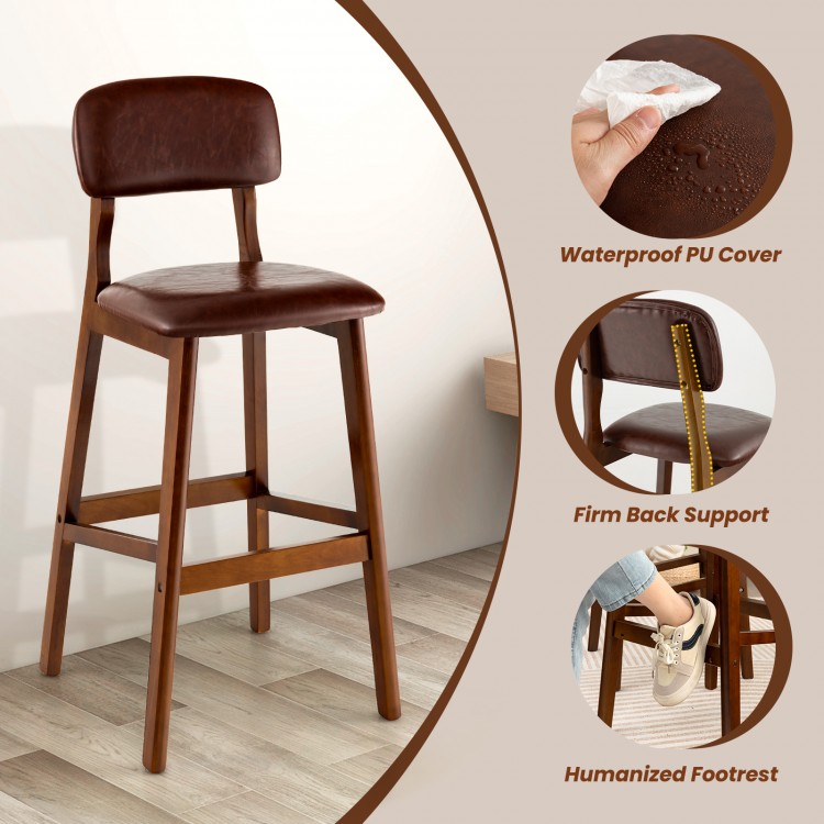 29 Inch Upholstered PU Bar Stools with Rubber Wood Legs