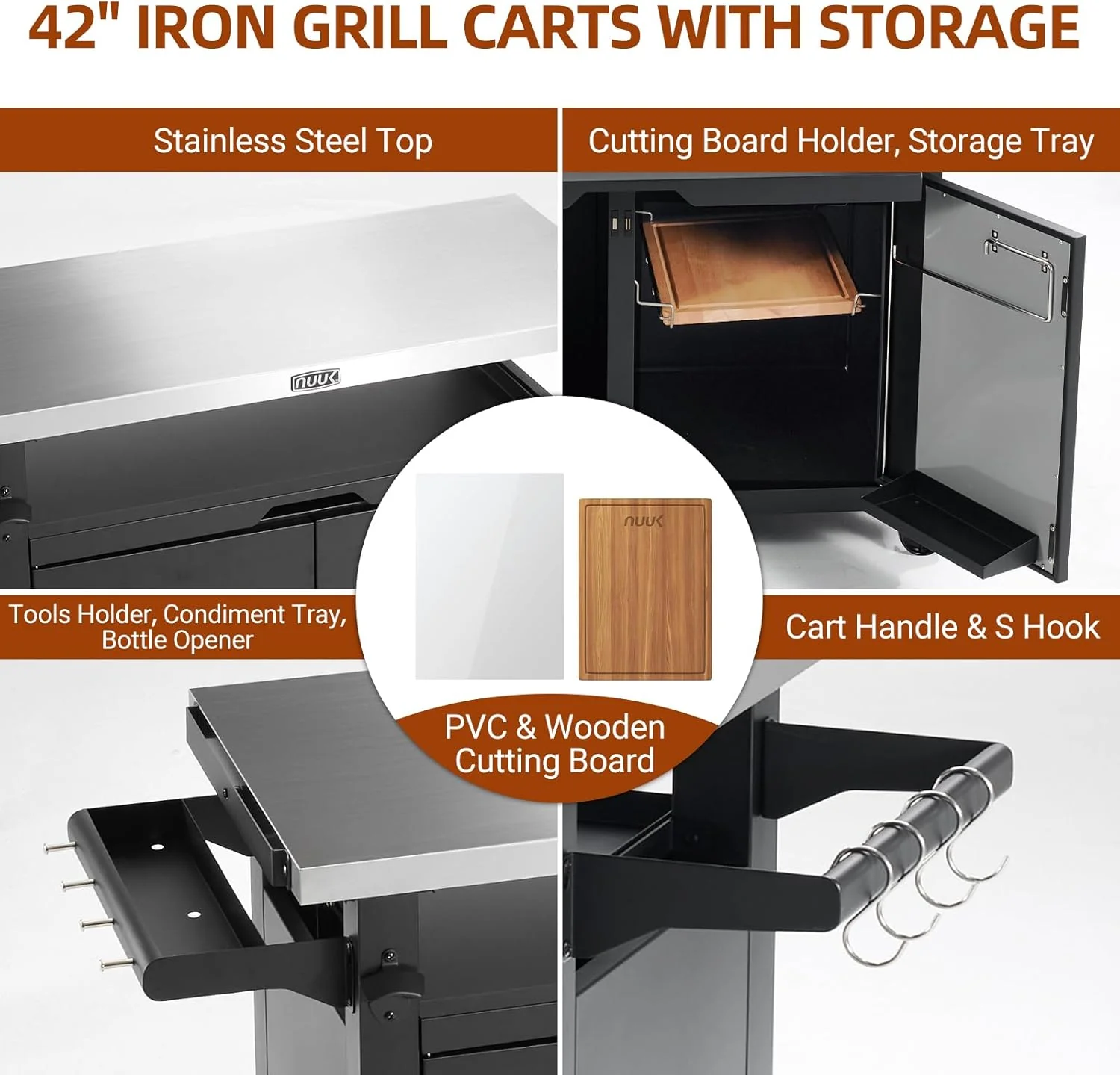 VersaCook Outdoor Grill Cart with Stainless Steel Top & Storage Cabinet