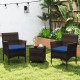 3 Pieces Outdoor Conversation Set with Cushioned Seat and Glass Tabletop