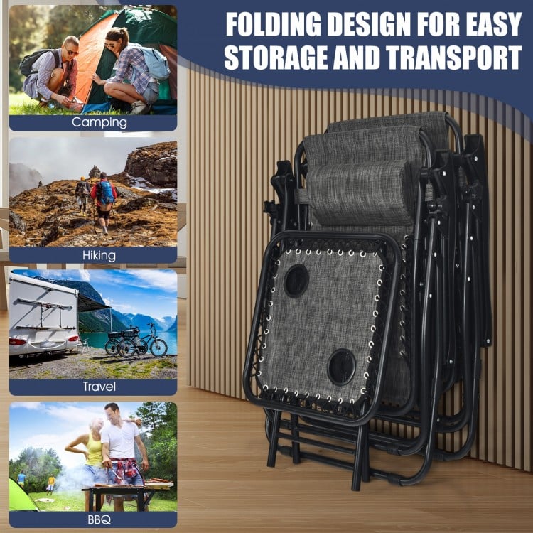 3 Pieces Folding Portable Zero Gravity Reclining Lounge Chairs Table Set