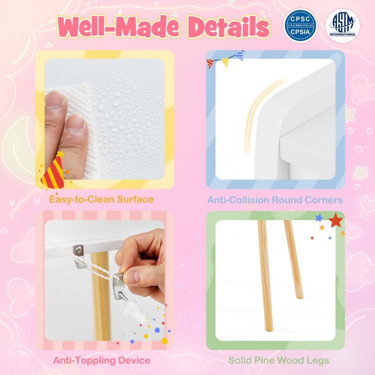 Kids Princess Makeup Dressing Desk and Chair Set with Mirror and Lights