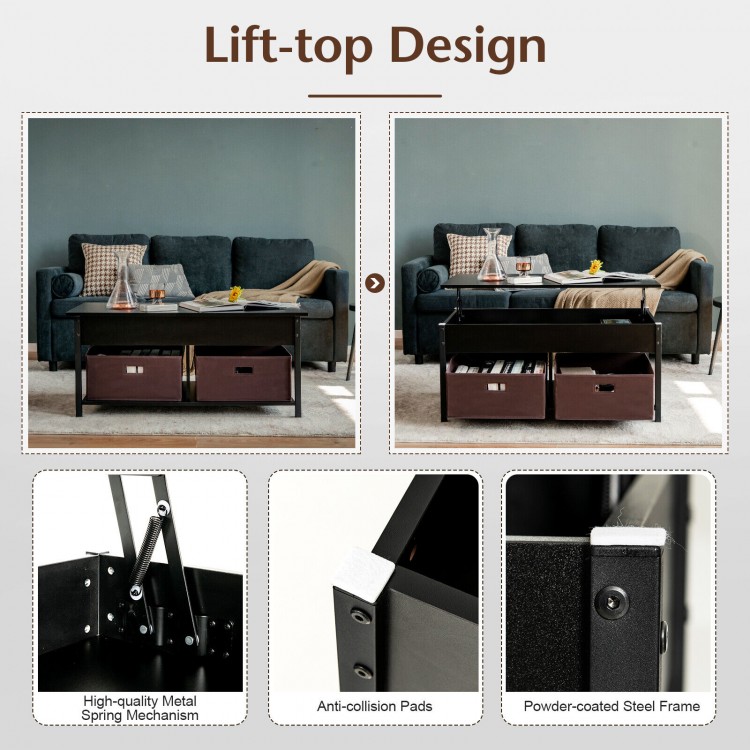 Lift Top Coffee Table with Drawers and Hidden Compartment