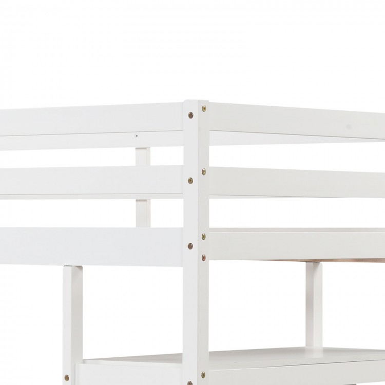 Twin Size Loft Bed with Desk and Storage Stairs Loft Bed Frame with Shelves and Safety Guardrails