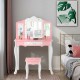 Kids Princess Vanity Table and Stool Set with Tri-folding Mirror and Drawer