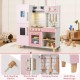 Wooden Pretend Play Kitchen with Ice Maker Range Hood and Blackboard