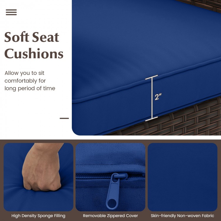 3 Pieces Outdoor Conversation Set with Cushioned Seat and Glass Tabletop