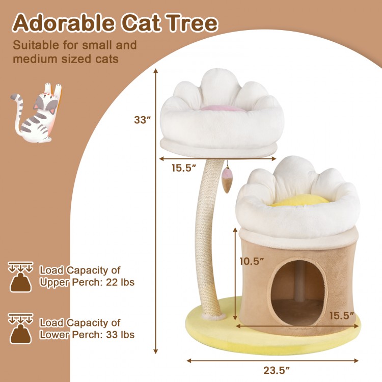 Cat Tree Small Cat Tower with 2 Removable and Washable Perches