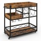 3-Tier Rolling Bar Cart with Removable Tray and Wine Rack