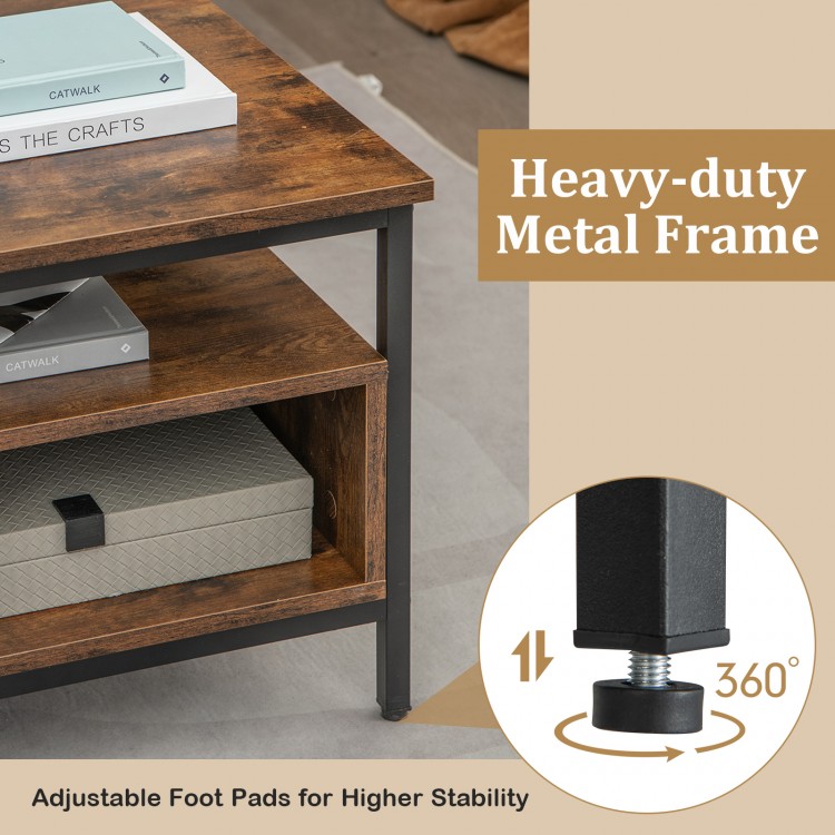 3-Tier Industrial Style Coffee Table with Storage and Heavy-duty Metal Frame