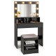 Vanity Table Set with Cushioned Stool and Lighted Mirror