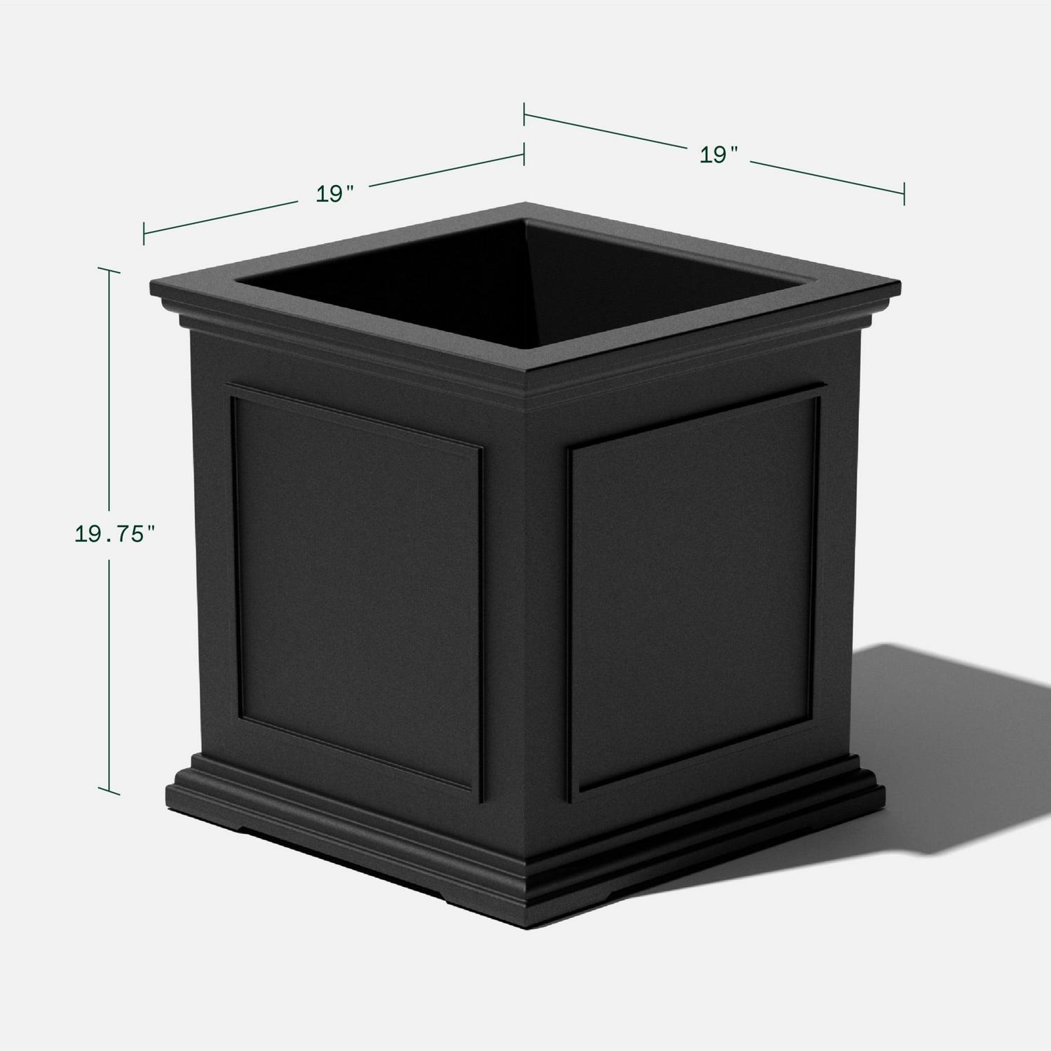 Veradek Brixton Cube 20′′ Black Plastic Planter, Durable & Impact-Resistant Square Pot with Drainage