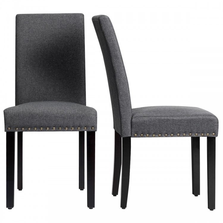 Set of 2 Fabric Upholstered Dining Chairs with Nailhead