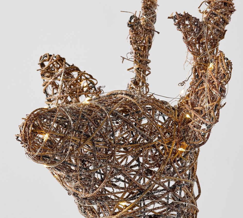 Burlap Lit Buck Tree Topper – 50 LED Lights, Battery Operated, Rattan & Metal, 19.5′′ High