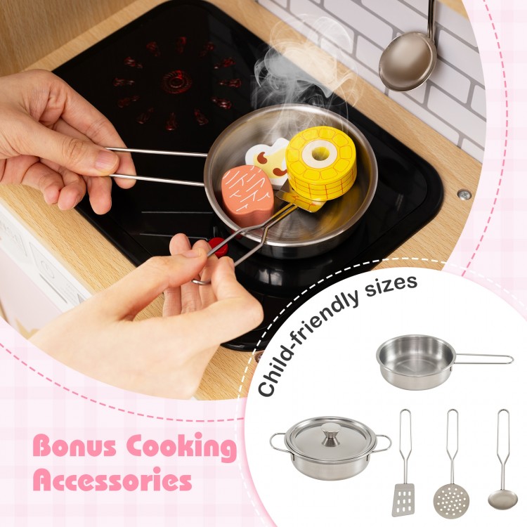 Kids Wooden Kitchen Playset with Realistic Lights and Sounds