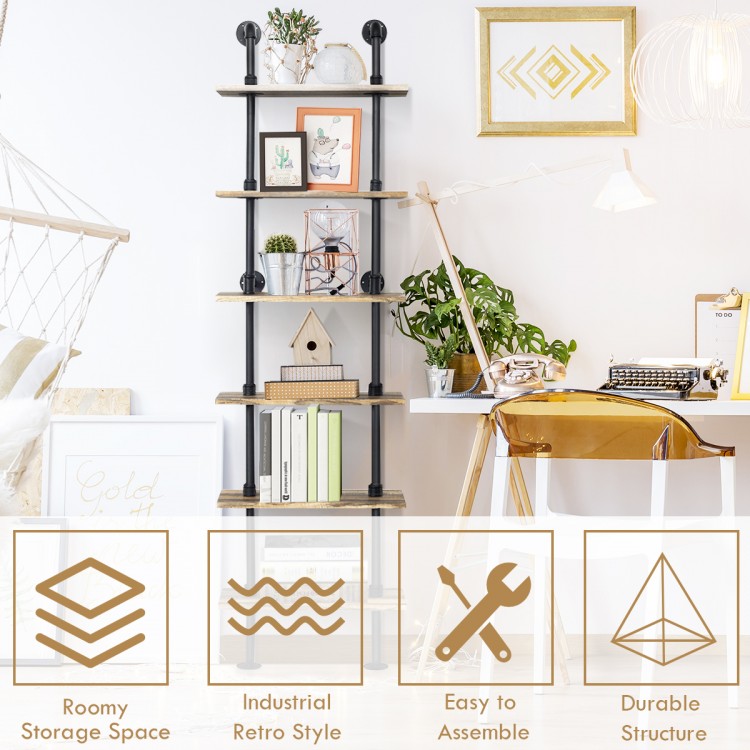 6-Tier Industrial Wall Mounted Pipe Shelves