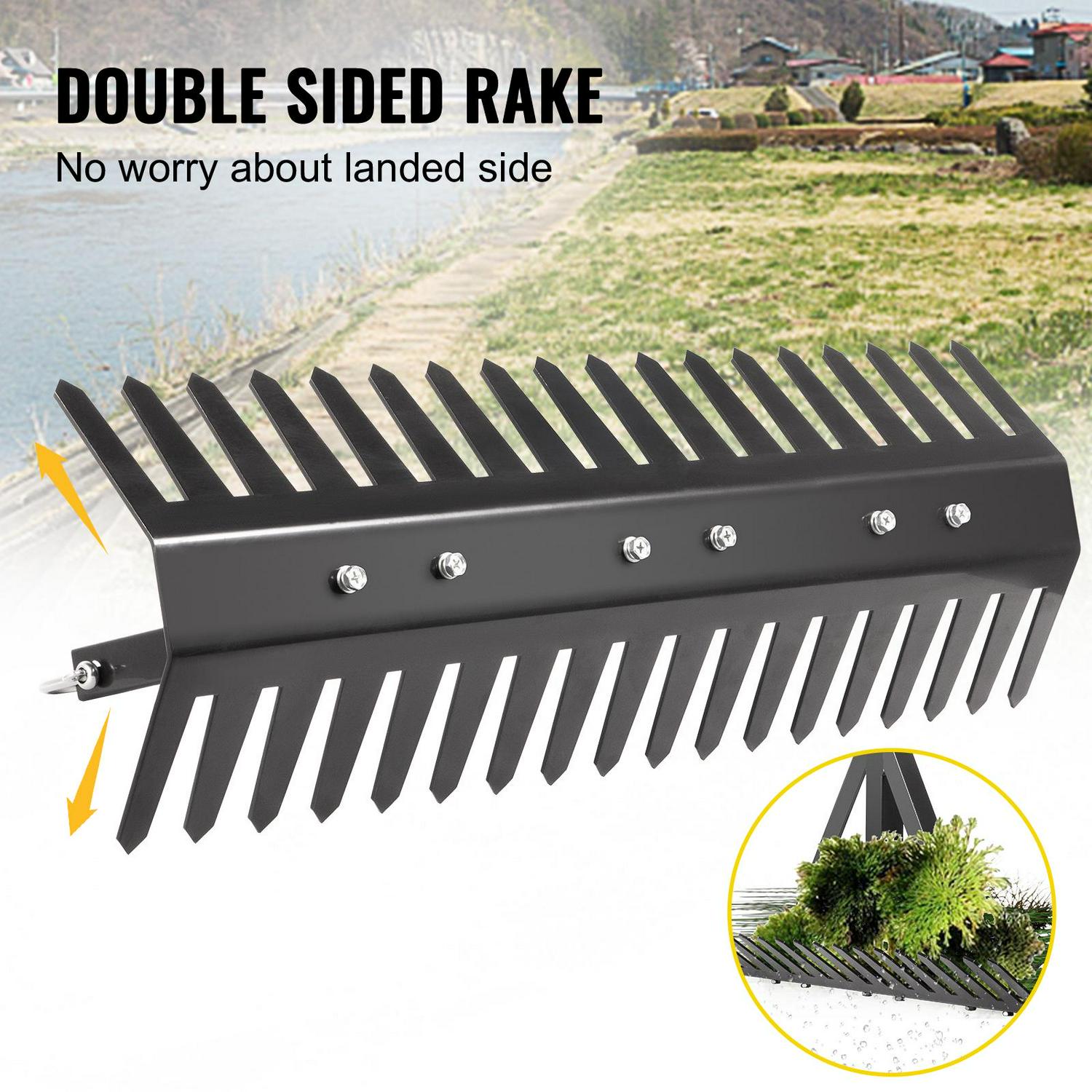 VEVOR 16′′ Double-Sided Aquatic Weed Rake with 66ft Rope for Lake & Pond Cleaning