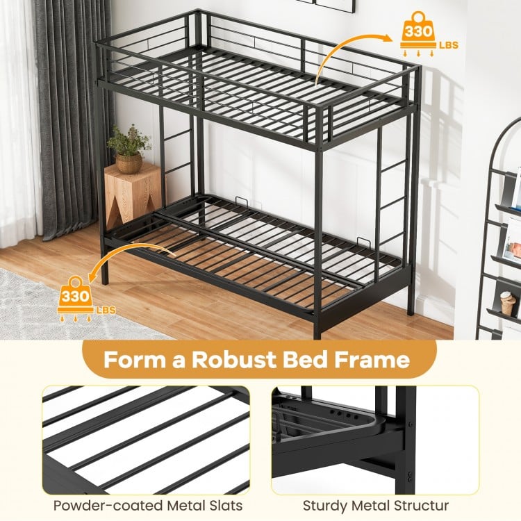 Twin Over Futon Bunk Bed with 2 Ladders and Safety Guardrails