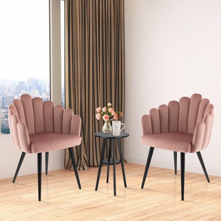 Modern Velvet Dining Chair with Metal Base and Petal Backrest