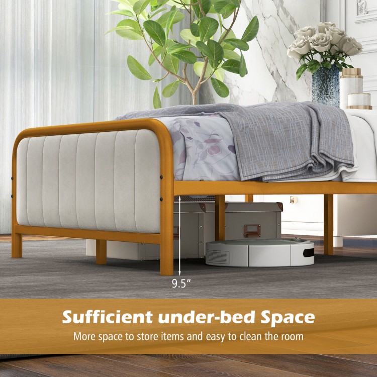 Upholstered Gold Platform Bed Frame with Velvet Headboard