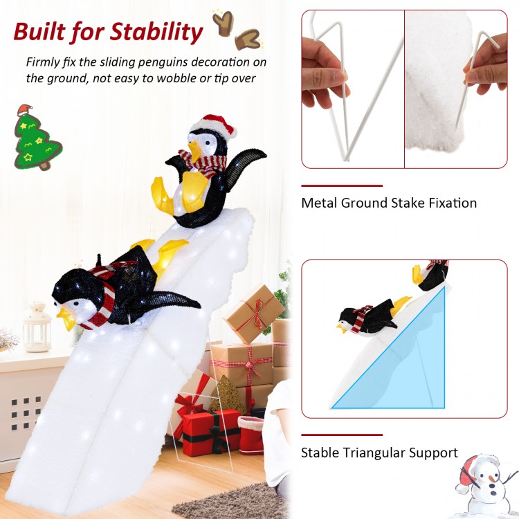 4 Feet Christmas Penguin Ice Skating Decor with Snowy Slide