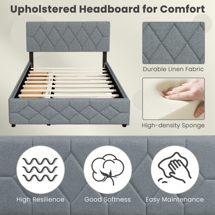 Queen Upholstered Platform Bed with Trundle and 2 Drawers No Box Spring Needed Noise Free