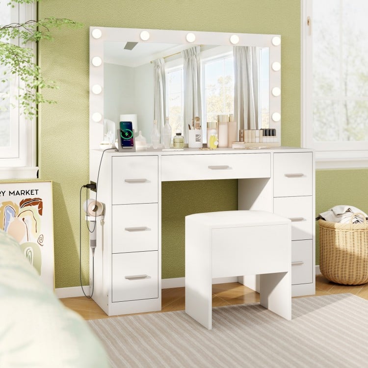 43.5-Inche Vanity Desk with Mirror and Lights for Bedroom
