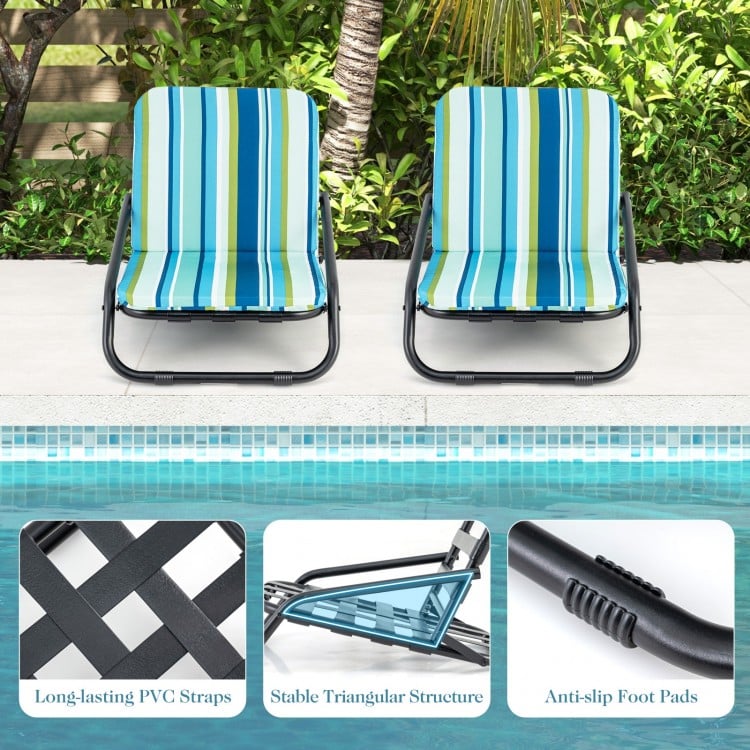2 Pack Low Folding Beach Chairs for Adults with Cushion