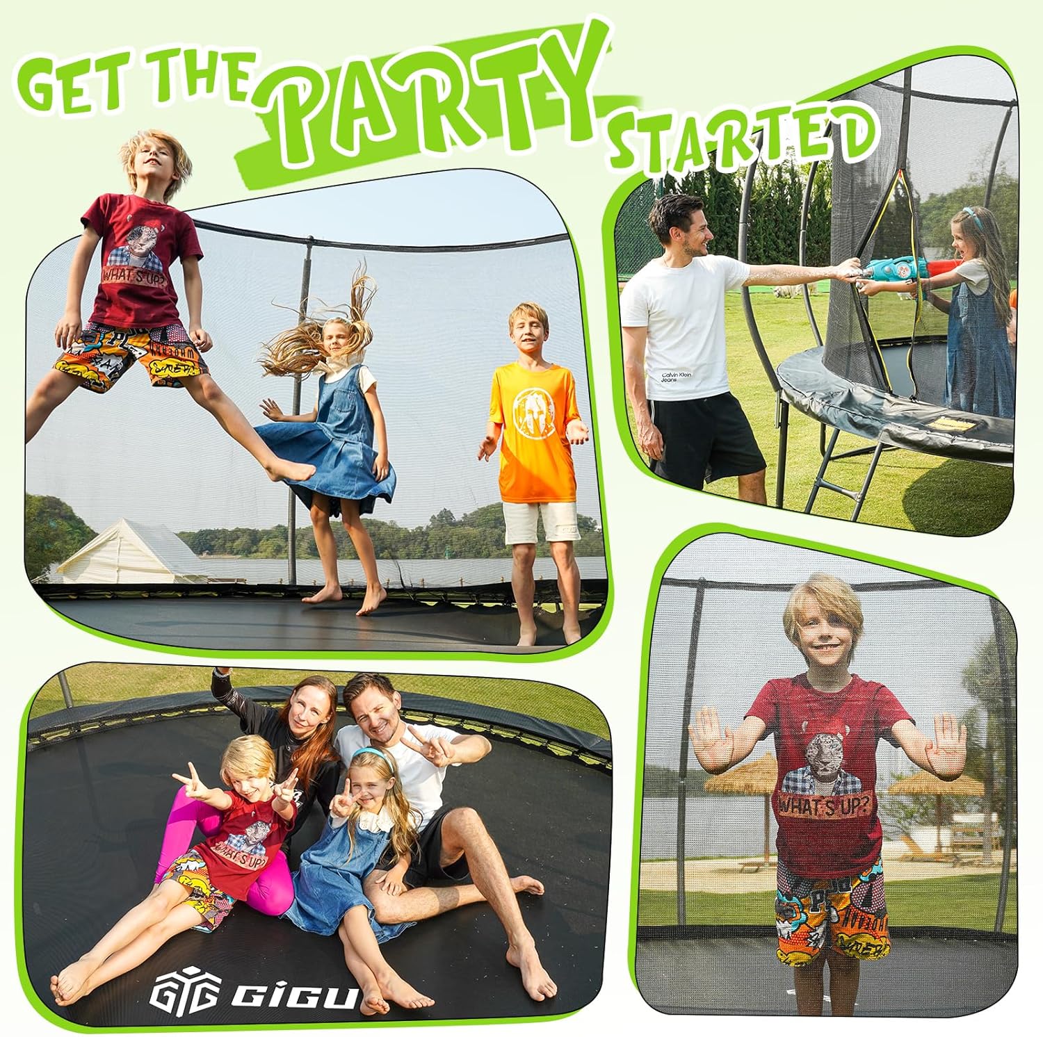 Gigu 10FT 12FT 14FT Recreational Trampolines with Enclosure Net and Ladder and Anti-Rust Coating, ASTM Approved Trampoline Outdoor for Kids and Adults Outdoor Yard Trampolines