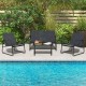 4 Pieces Outdoor Conversation Set with Tempered Glass Coffee Table