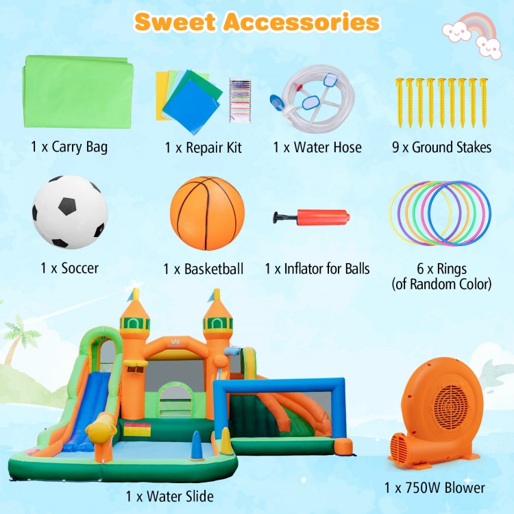 Kids Inflatable Water Slide with Soccer Gate and 750W Blower