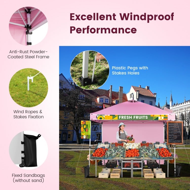 10 x 10 Feet Foldable Commercial Pop-up Canopy with Roller Bag and Banner Strip