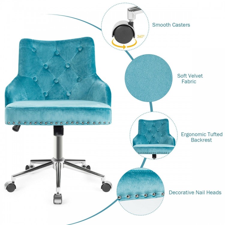 Tufted Upholstered Swivel Computer Desk Chair with Nailed Tri