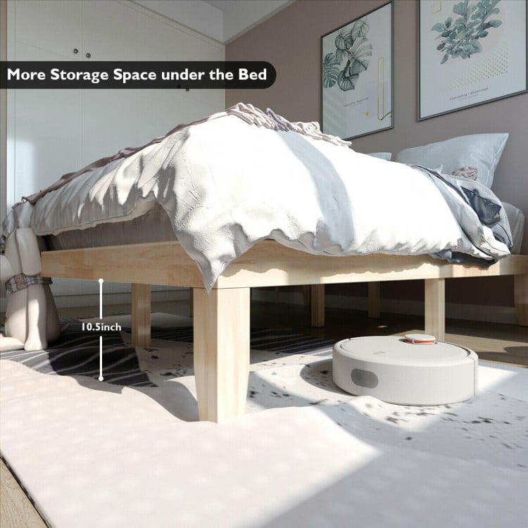 14 Inch Queen Size Rubber Wood Platform Bed Frame with Wood Slat Support