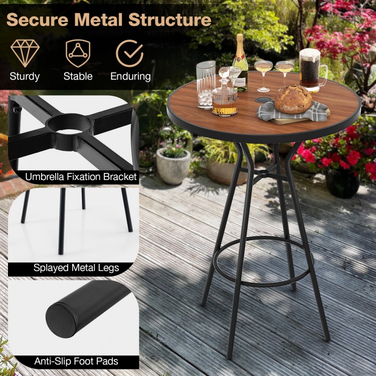 5 Pieces Outdoor Round Bar Table Set with 1.6 Inches Umbrella Hole