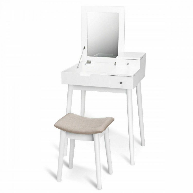 Vanity Dressing Table Set Flip Mirror Desk Furniture Stool