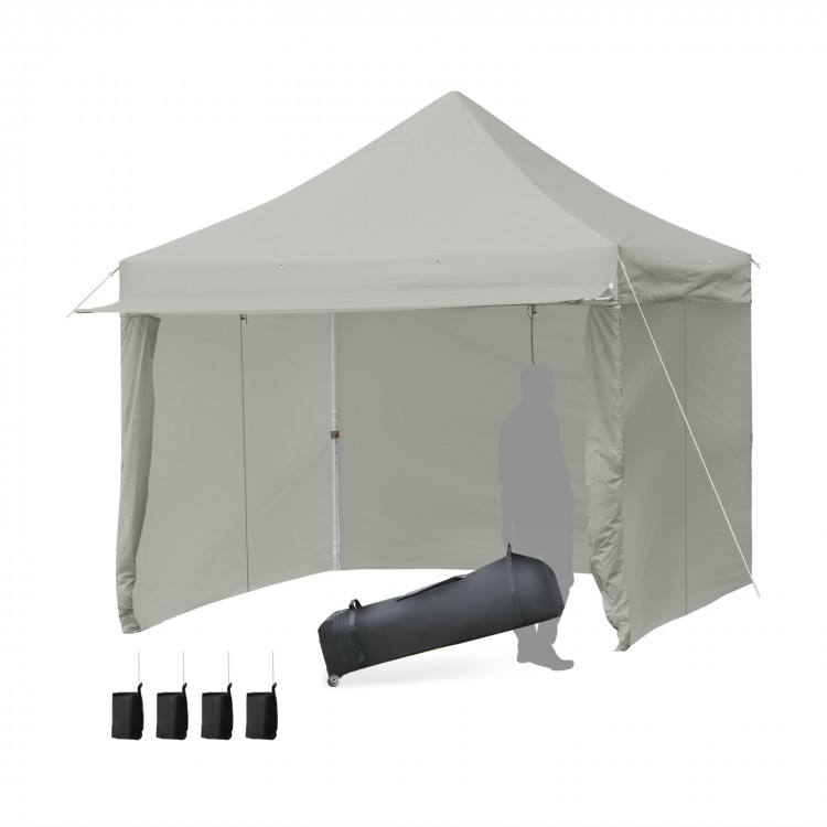 10 x 10 Feet Pop-up Gazebo with 5 Removable Zippered Sidewalls and Extended Awning