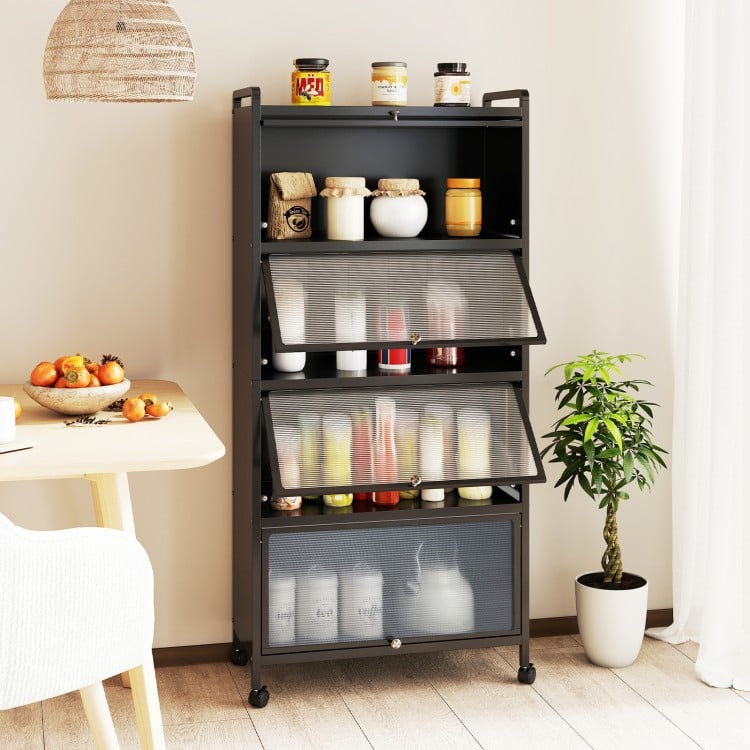 5-Tier Kitchen Pantry Storage Cabinet with Flip-Up Doors