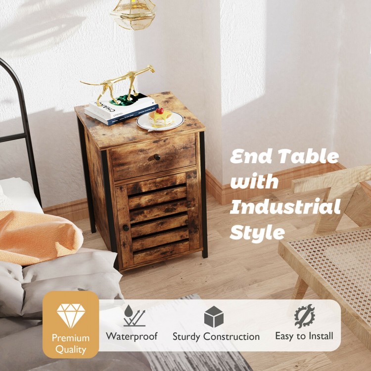 Industrial Nightstand with Drawer and Adjustable Shelf