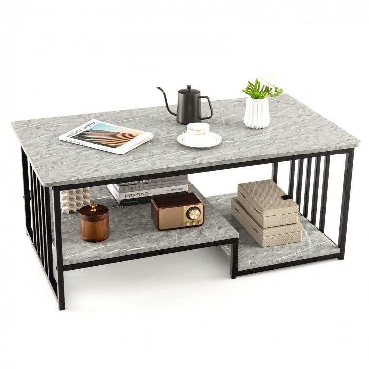 Faux Marble Coffee Table with Open Storage Shelf