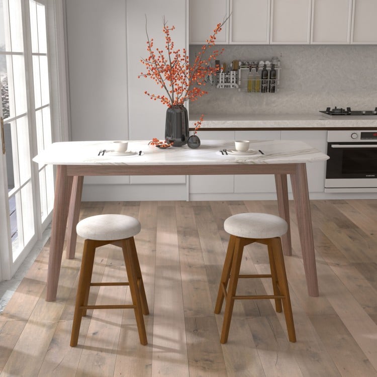 2 Pieces 26 Inch Backless Swivel Barstools with Linen Fabric Seat