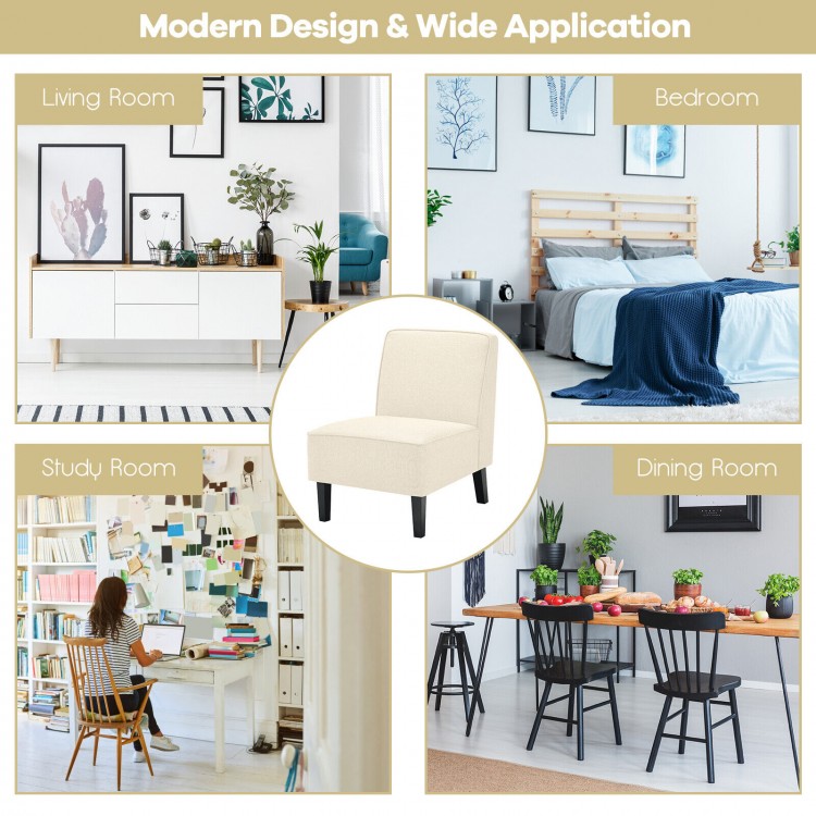 Modern Armless Accent Chair with Rubber Wood Legs