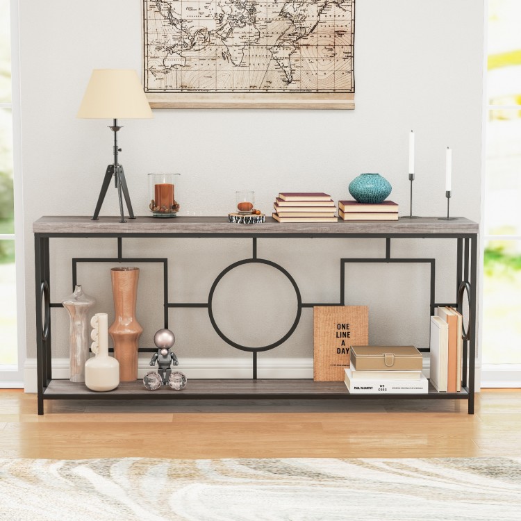 2-Tier Faux Marble Top Console Table with Storage Shelf for Hallway